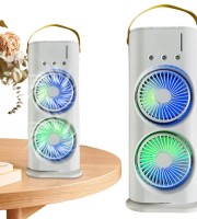 Double-Headed Air Cooler Mist Fan 3 Speeds Rechargeable Desk Air Cooler Night Light with Remote